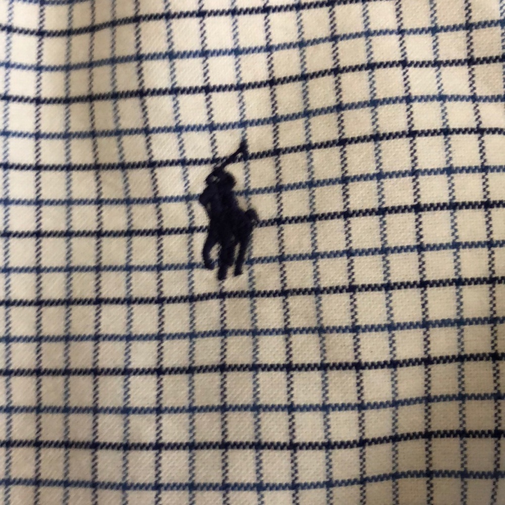 Size 10, Polo, blue striped button down-L/S
